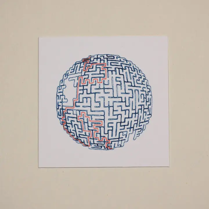 Another maze-covered sphere, this one less dense and with some areas left blank.